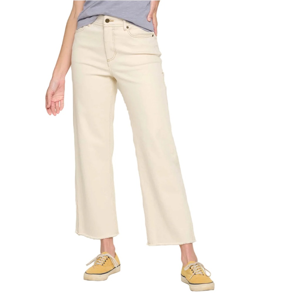 Toad&Co Balsam Cutoff Flare Pants in Natural Twill Women 30 FlexForm Waistband